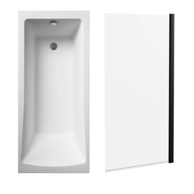 Balterley Square Single Ended Bath and Square Black Bath Screen 1700 x 700mm Black