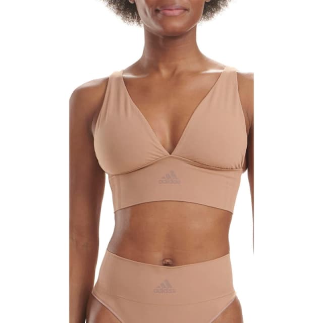 adidas Sport Active Seamless Micro Stretch Long Line Plunge Bra - Brown Brown 8