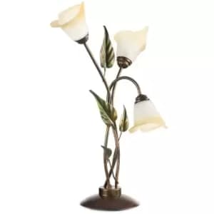 Onli Miranda 3 Light Glass Table Lamp, Antique Gold, Glass Shades