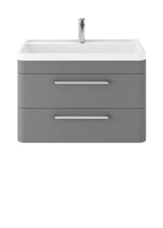 Hudson Reed Solar Wall Hung Vanity Unit With Polymarble Basin, Modern 2 Drawer Bathroom Sink Vanity Unit In Cool Grey, 800mm