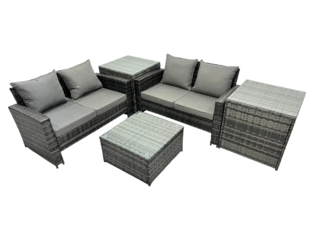 Fimous Lounge Double Seat Sofa Coffee Table Set with 2 Side Tables in Dark Grey Dark Grey Unisex