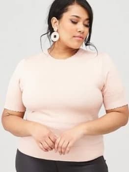 Oasis Curve Pippa Pointelle Mini Scallop Jumper - Pale Pink, Size Xxl, Women
