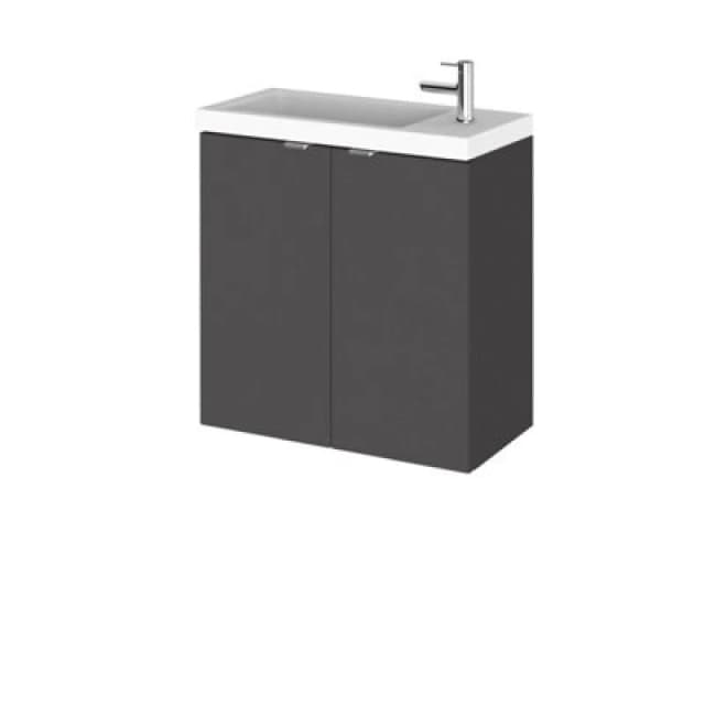 Hudson Reed Fusion Wall Hung 2 Door Vanity Unit & Polymarble Basin Compact, Stylish Sink Vanity Unit, Gloss Grey, 500mm