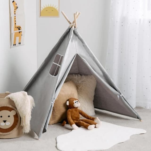 OHS OHS Teepee Play Tent Kids Foldable Sleepover Indoor Childrens Storage in Grey Grey One Size Unisex 5027434184002