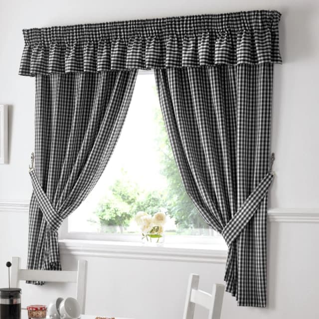 Alan Symonds Gingham Kitchen Curtains - Black 117x122cm
