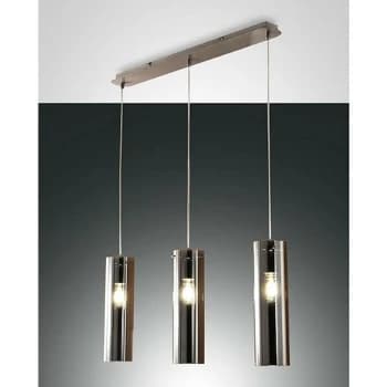 Fabas Luce Lighting - Fabas Luce Sintesi Straight Bar Pendant Ceiling Light Transparent Grey Glass, E27