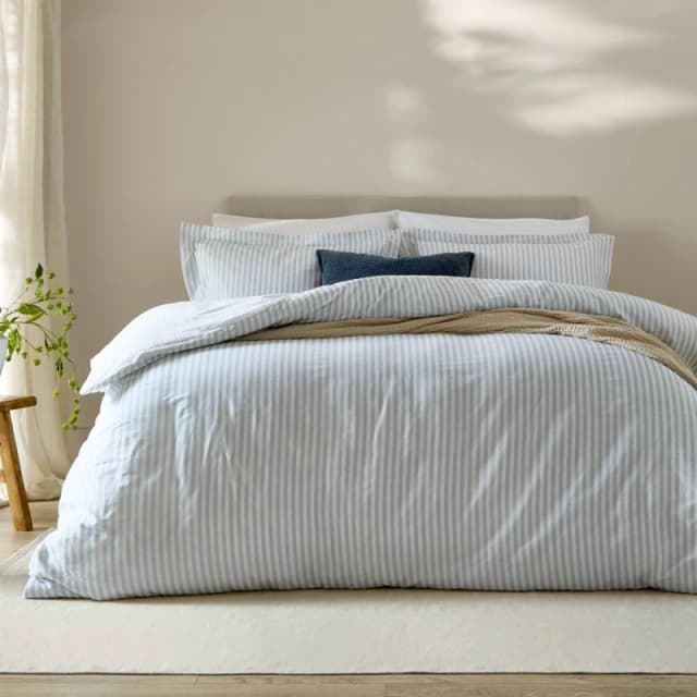 Yard Hebden Striped 100% Cotton Duvet Cover Set in Pale Blue Size: Single Pale Blue Unisex Single