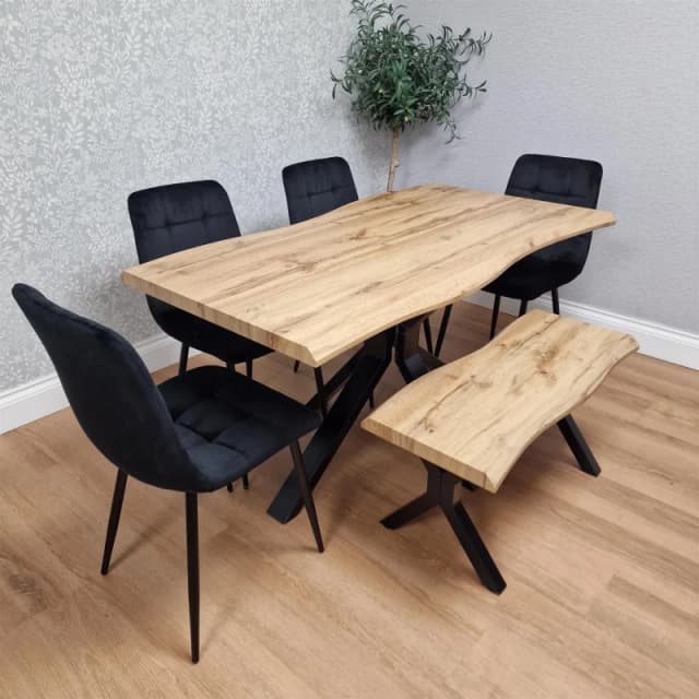 Kosy Koala 6 Piece Dining Set With Brown Table, 4 Black Velvet Chairs And Matching Bench, Multi DK117+4BKRO+B