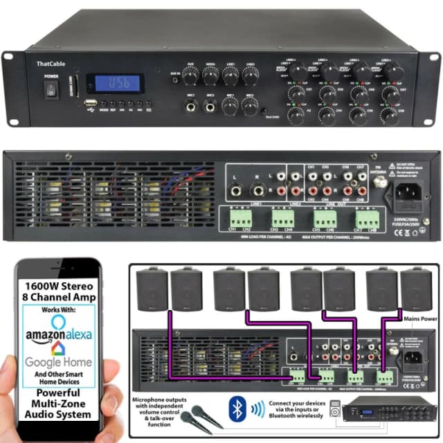 Loops 1600W LOUD Outdoor Bluetooth System 8x 140W Black Speaker Weatherproof Music Player Black unisex