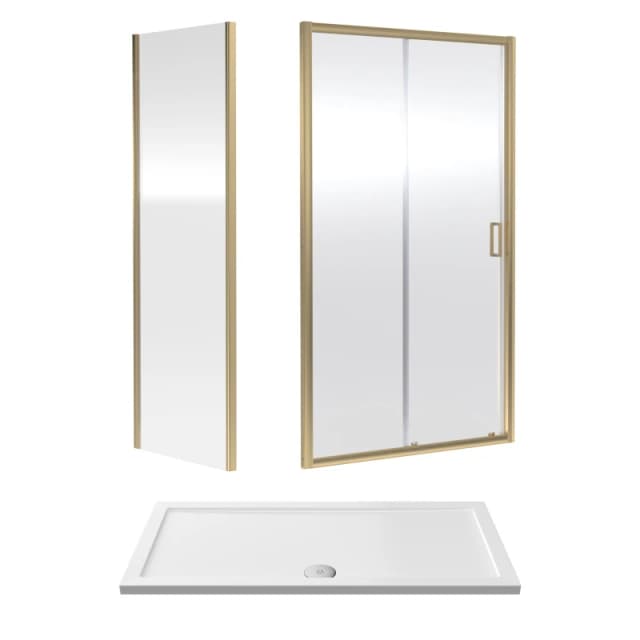 Balterley Ruwa Sliding Shower Suite: 6mm Glass Tray Door Panel 1400x700mm Brass in Metallics Metallics Unisex