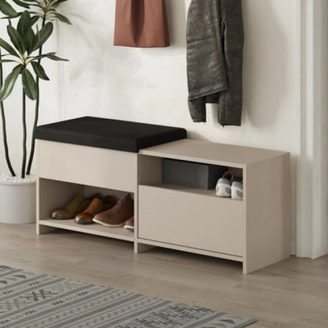 Decortie Shoe Bench Storage 40.5X120.3X51Cm Particleboard Sand Stone, Cream 8683628015933