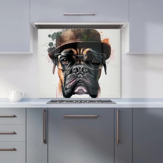 Warren Reed - Designer Boxer Dog With Glasses Splashart Kitchen Splashback Size: 600mm x 750mm Multicolor Unisex 600mm x 750mm
