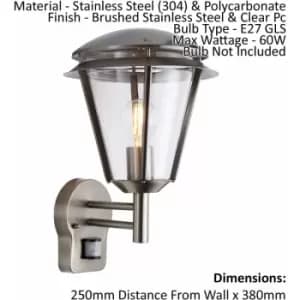 Loops - Outdoor Wall Light IP44 - Brushed Stainless Steel & Clear PC - 60W E27 gls