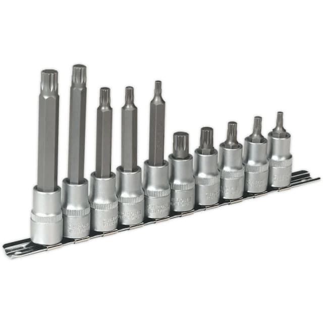 Loops 10pc Spline Socket Bit Set - 1/2" Square Drive - M5 to M12 Long & Short Shafts Multi