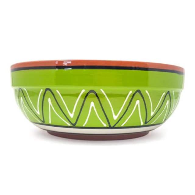 Verano Spanish Ceramics Fiesta Hand Painted Pattern Ceramic Kitchen Dining Deep Salad Bowl Lime Green (Diam) 26Cm