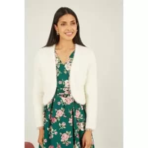 Yumi Ivory Eyelash Knit Bolero - White