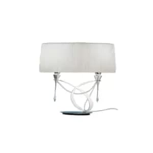 Lucca Table Lamp 2 Light E27 Small, Polished Chrome With White Shade & Clear Crystal
