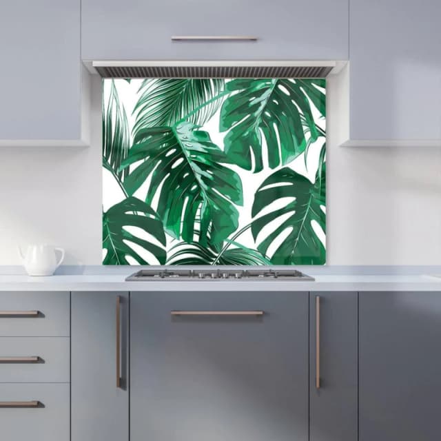 Warren Reed - Designer Tropical Jungle Leaf Pattern Kitchen Splashback in Green Size: 700mm x 750mm Green Unisex 700mm x 750mm