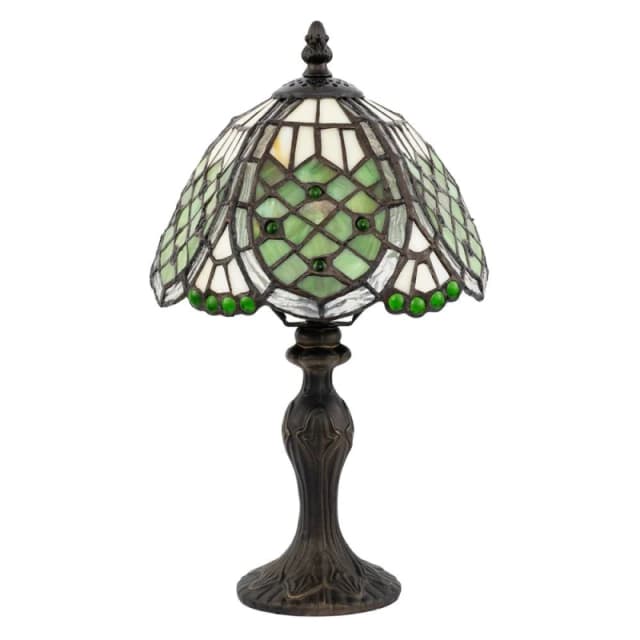 Happy Homewares Handmade Beaded Coloured Stained Glass Tiffany Table Lamp in Green Size: 8" Green Unisex 8"