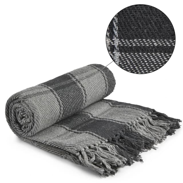Emma Barclay Throw Blanket Cotton Check Design Frisco Charcoal Grey unisex 127x152cm