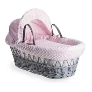 Clair de Lune Dimple Grey Wicker Moses Basket - Pink