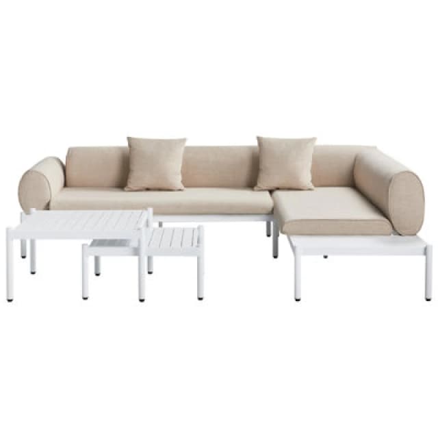 Beliani Garden Corner Sofa With Table 5 Seater Rasiglia Left Hand Metal Beige