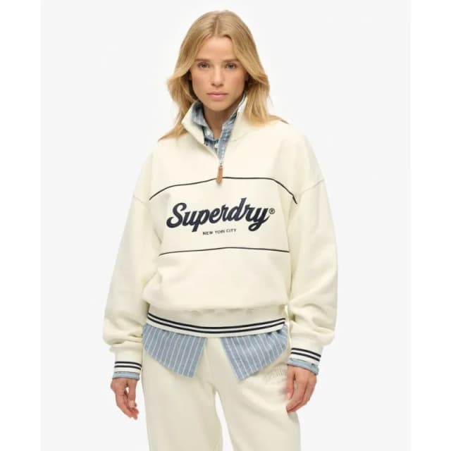 Superdry COUNTRY CLUB LOOSE 1/4 ZIP womens Sweatshirt in White