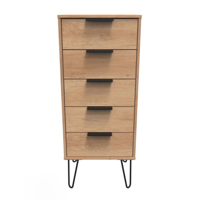 Osaka 5 Drawer Tall Bedside Cabinet In Nebraska Oak (Ready Assembled)