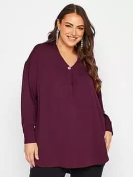 Yours Button Pleat Detail Blouse - Purple, Purple, Size 14, Women