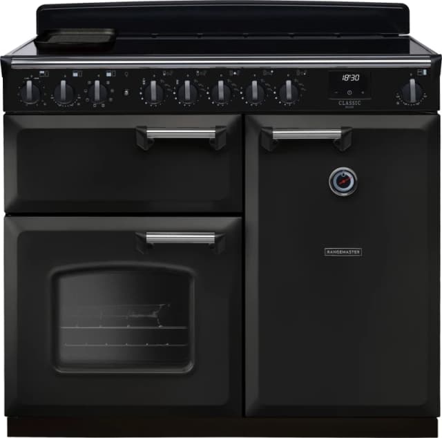 Rangemaster CLDL100EIPCBL/CM1 Classic Deluxe 100cm Induction Range Cooker Chrome Trim 14673 - CHARCOAL BLACK CLDL100EIPCBL/CM1
