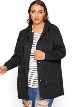 Yours Washed Cotton Parka Black, Size 22-24, Women