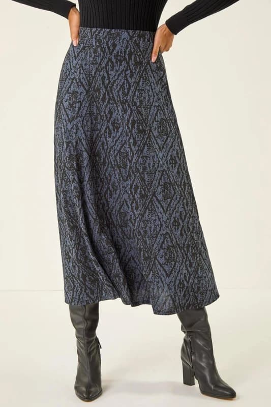 Roman Womens Abstract Diamond Print Midi Skirt in Midnight Size: 16 Midnight Female 16