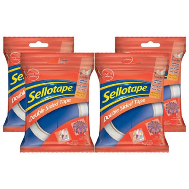 Sellotape Double Sided Tape For Everyday Use With Easy Peel 12mmx33M, 4Pk