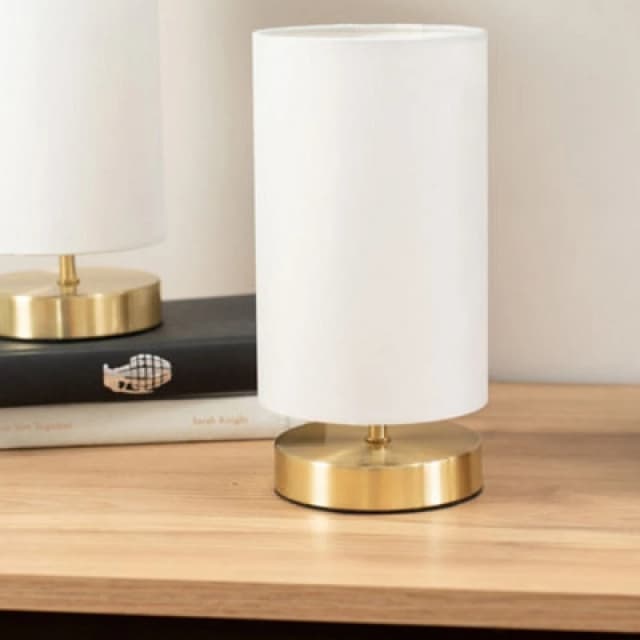 ValueLights ValueLights Francis Brushed Gold Dimmable Touch Table Lamps with Fabric Shade in White White One Size Unisex 5016529269434