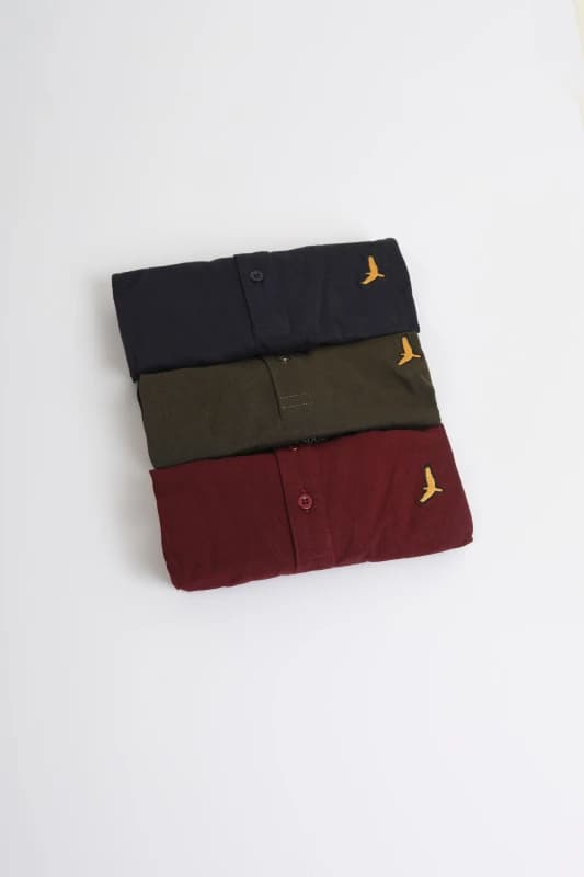 Brave Soul 3 Pack Cotton Jersey Polo Shirts Navy