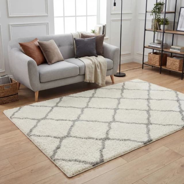 THE RUGS Soft Moroccan Shaggy Rugs & Runners Ivory & Grey Living Room Size: 80cm x 300cm Ivory Unisex 80cm x 300 cm