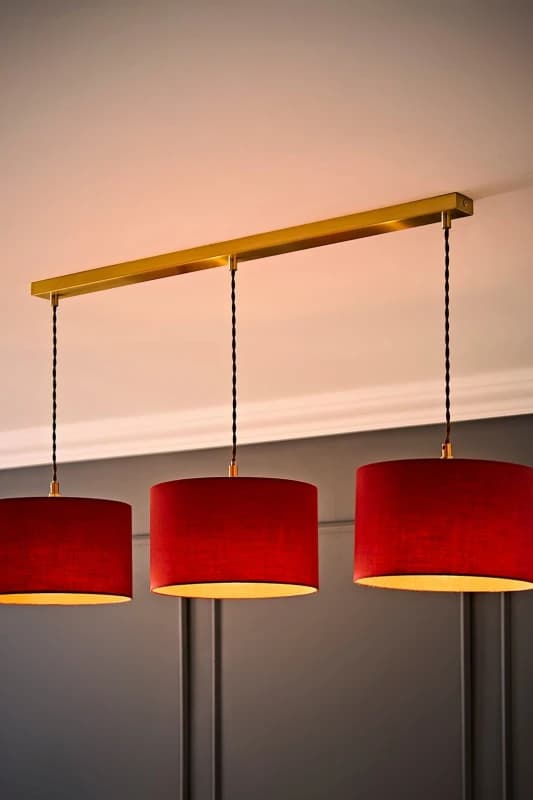 ValueLights ValueLights Reni Drum Shade 3 Drop Bar Brushed Gold Diner Ceiling Pendant Light with Bulbs in Burnt Orange Burnt Orange One Size Unisex 50