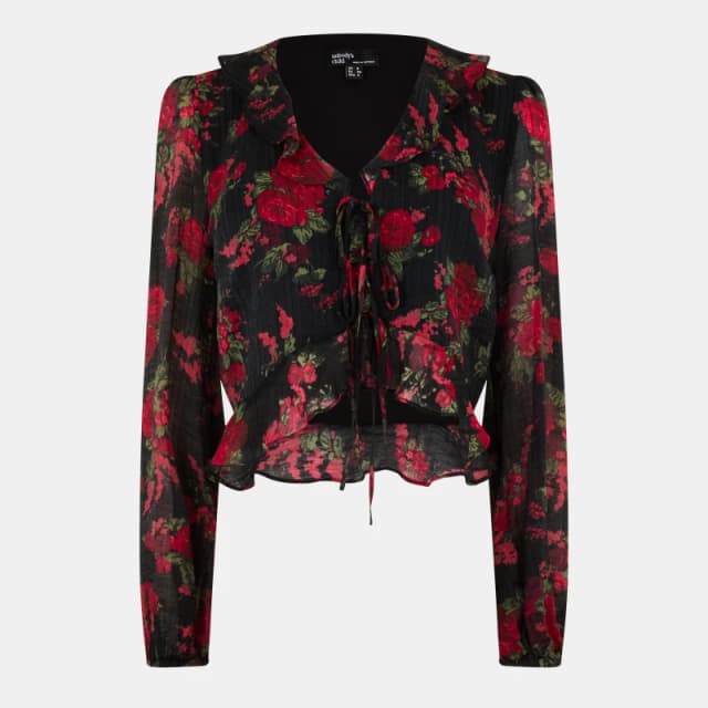 Nobodys Child Womens NC Lotus Short-Sleeve Blouse Brown female 6 (2XS)