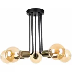 Keter Venna Multi Arm Semi Flush Ceiling Light Black, Gold, 30cm, 5x E27