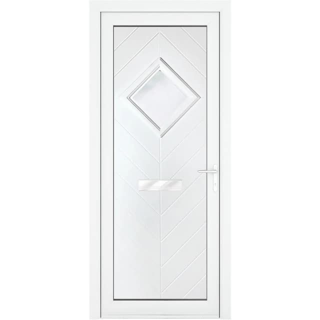 Crystal Upvc Front Door Small Diamond Glass Hamburg White Left Hand 920 X 2090Mm Obscure Glass, White RD1LHHAM92209