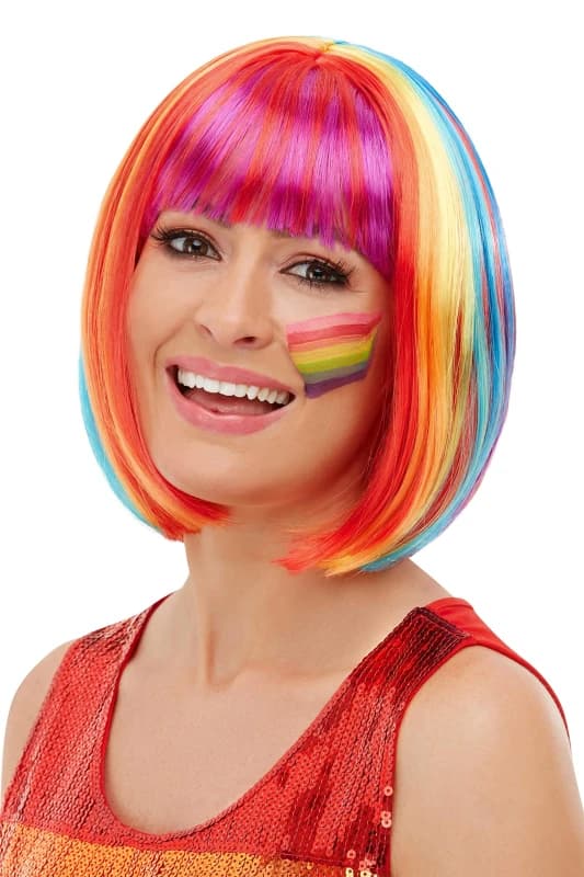 Smiffys Rainbow Bob Wig, Multi-Coloured Multi unisex