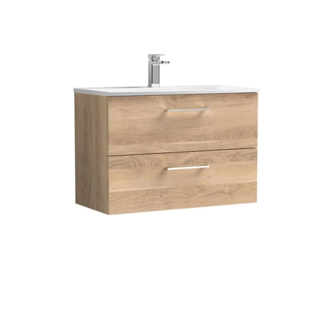 Balterley Modern Bathroom Wall Hung 2-Drawer Vanity & Basin, Bleached Oak, 800mm in Brown Brown Unisex