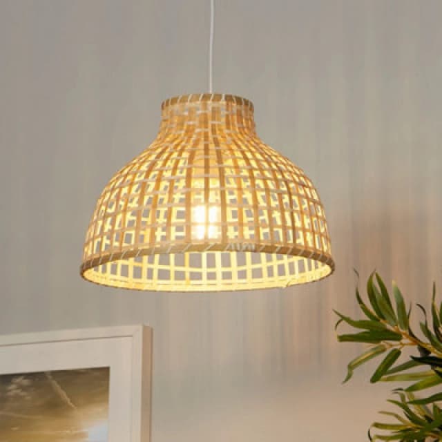 Lighting Collection Medium Sun Weave Natural Rattan Style Open Lattice Dome Pendant Shade