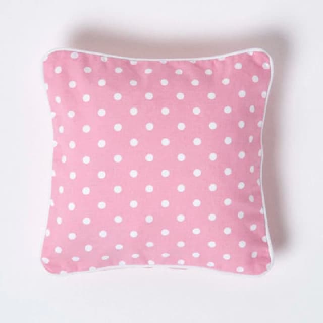 Homescapes Cotton Pink Polka Dots Cushion Cover, 30 X 30 Cm