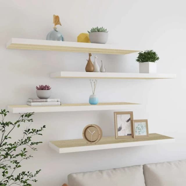 VIDAXL Vidaxl - Floating Wall Shelves 4 pcs Oak and White 90x23.5x3.8cm mdf 8720286416853