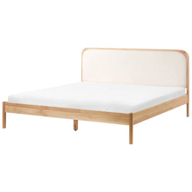 Beliani Bed Pine Wood Dosches 180 X 200 Cm (Eu Super King) Light Brown