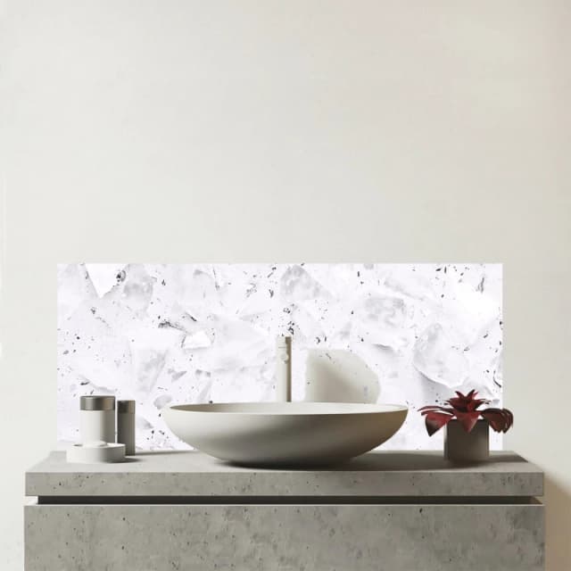Warren Reed - Designer Ice White Quartz Effect Glass Bathroom Splashback White Unisex
