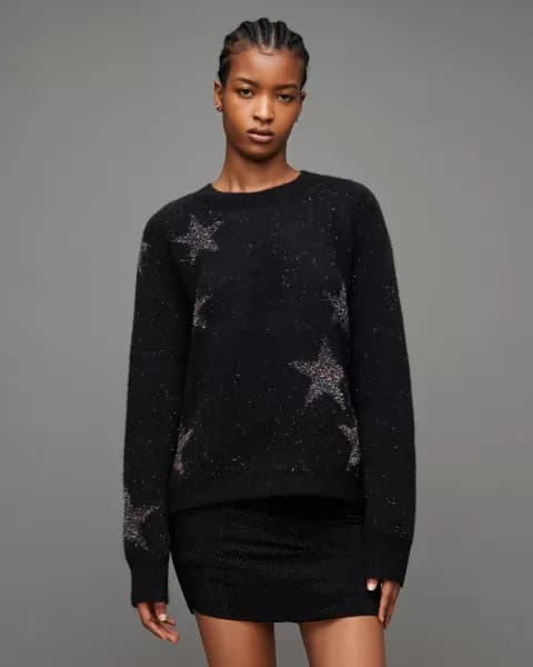 AllSaints Star Rainbow Tinsel Brushed Jumper