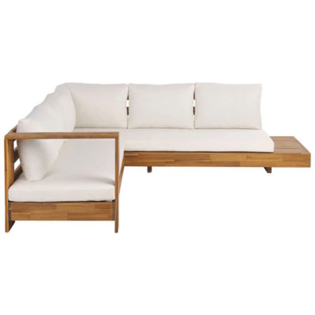 Beliani Garden Corner Sofa 5 Seater Marettimo Right Hand Certified Acacia Wood Brown