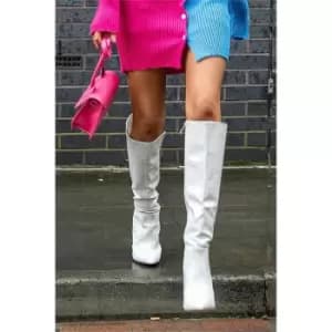 I Saw It First Grey Knee High Croc Block Heeled Boots - White